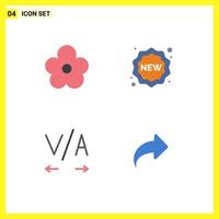 modern uppsättning av 4 platt ikoner pictograph av blomma text närvarande ny riktning redigerbar vektor design element