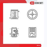 4 Universal- Linie Zeichen Symbole von Essen Handy, Mobiltelefon Optionen Militär- Kauf editierbar Vektor Design Elemente