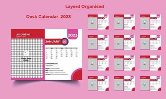 ny år 2023 skrivbord kalender mall, skrivbord kalender mall, 12 månad inkluderad skrivbord kalender, 12 sida företag skrivbord kalender vektor