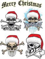 Set Weihnachtsschild mit Totenkopf im Hut des Weihnachtsmanns, Grunge-Vintage-Design-T-Shirts vektor