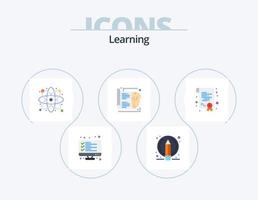 inlärning platt ikon packa 5 ikon design. certifiering. kunskap. penna. hjärna. vetenskap vektor