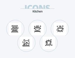 kök linje ikon packa 5 ikon design. mat. laga mat. rena. tallrikar. kök vektor