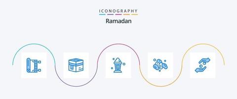 Ramadan Blau 5 Symbol Pack einschließlich Pflege. Frucht. Mekka. Ramadan. Lampe vektor