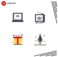 Pack von 4 kreativ eben Symbole von Laptop Geschenk Übertragung Fernseher Vielen Dank editierbar Vektor Design Elemente