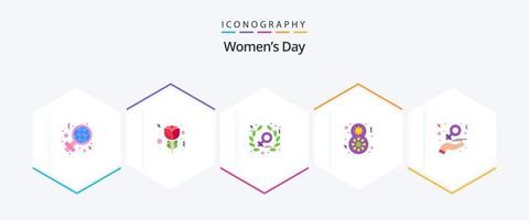 kvinnor dag 25 platt ikon packa Inklusive kärlek. dag. kraft. välgörenhet. gåva vektor