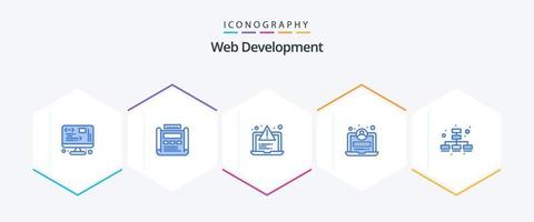 webb utveckling 25 blå ikon packa Inklusive marknadsföring. logga in. layout. webb. webb vektor
