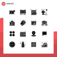 uppsättning av 16 vektor fast glyfer på rutnät för placera mål befordran rutt Sök redigerbar vektor design element