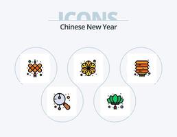 Chinesisch Neu Jahr Linie gefüllt Symbol Pack 5 Symbol Design. Schüssel. Weihnachten. Süßigkeiten. Gruß. Karte vektor