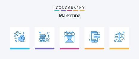 marknadsföring blå 5 ikon packa Inklusive . befordran. vågar. balans. kreativ ikoner design vektor