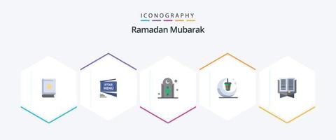 ramadan 25 platt ikon packa Inklusive lampa. lykta. roza. moskén. islam vektor