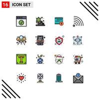 Lager Vektor Symbol Pack von 16 Linie Zeichen und Symbole zum Raum Außerirdischer Dollar rss Futter editierbar kreativ Vektor Design Elemente