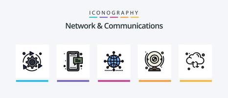 nätverk och kommunikation linje fylld 5 ikon packa Inklusive nätverk. router. insekt. penna. sida. kreativ ikoner design vektor