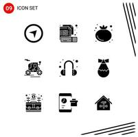 Lager Vektor Symbol Pack von 9 Linie Zeichen und Symbole zum Bombe Hilfe Essen Headset alt Transport editierbar Vektor Design Elemente