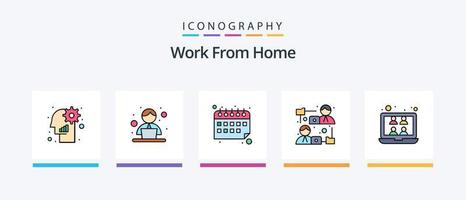 Arbeit von Zuhause Linie gefüllt 5 Symbol Pack einschließlich Laptop. arbeiten. teilen. Büro. Mitarbeiter. kreativ Symbole Design vektor