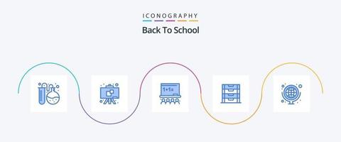 zurück zu Schule Blau 5 Symbol Pack einschließlich Karte. Erdkunde. Kunst Tafel. Lagerung. Schublade vektor