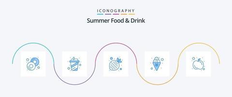 Sommer- Essen und trinken Blau 5 Symbol Pack einschließlich Frucht. süss. Früchte. Eis. Sahne vektor