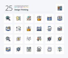 design tänkande 25 linje fylld ikon packa Inklusive kamera. aning. kreativ. design. dator vektor
