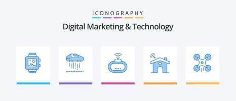 Digital Marketing und Technologie Blau 5 Symbol Pack einschließlich Drohne. Haus. Gerät. Signal. W-lan. kreativ Symbole Design vektor