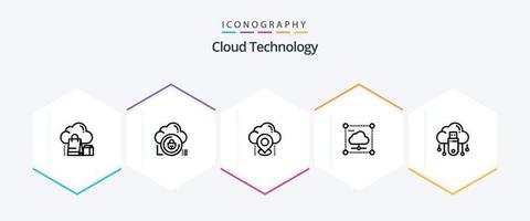 Wolke Technologie 25 Linie Symbol Pack einschließlich Daten. Wolke. sperren. GPS. Wolke vektor