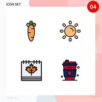 4 Benutzer Schnittstelle gefüllte Linie eben Farbe Pack von modern Zeichen und Symbole von Karotte Kalender Natur Sonne Tag editierbar Vektor Design Elemente