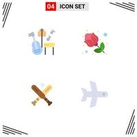 4 Benutzer Schnittstelle eben Symbol Pack von modern Zeichen und Symbole von Gitarre Schläger Blume Geschenk Flugzeug editierbar Vektor Design Elemente