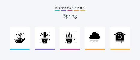 Frühling Glyphe 5 Symbol Pack einschließlich Vogel. Frühling. Blumen. Natur. Himmel Regen. kreativ Symbole Design vektor