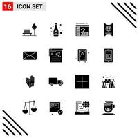 Pack von 16 modern solide Glyphen Zeichen und Symbole zum Netz drucken Medien eine solche wie Email Hotel Buch Fahrkarte bestehen editierbar Vektor Design Elemente