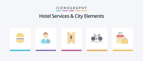 Hotel Dienstleistungen und Stadt Elemente eben 5 Symbol Pack einschließlich Gepäck. gehen. Service. Bewegung. Pfeil. kreativ Symbole Design vektor