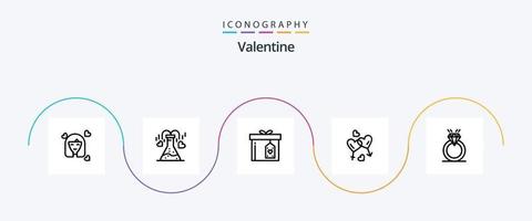 Valentinstag Linie 5 Symbol Pack einschließlich Geschenk Kasten. Tag. Liebe. Valentinsgrüße. Liebe vektor