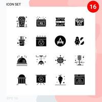 uppsättning av 16 vektor fast glyfer på rutnät för penna låda hållare komponent hus verklig egendom redigerbar vektor design element