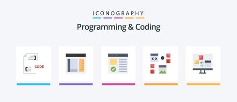 programmering och kodning platt 5 ikon packa Inklusive dator. app. utveckling. programmering. utveckling. kreativ ikoner design vektor