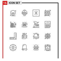 einstellen von 16 modern ui Symbole Symbole Zeichen zum Münzen Transport Kühlschrank Zug Öffentlichkeit editierbar Vektor Design Elemente