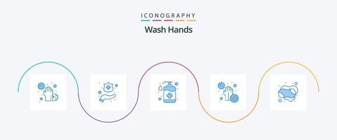 tvätta händer blå 5 ikon packa Inklusive bakterie. sjukdom. flaska. smutsig. tvätta vektor