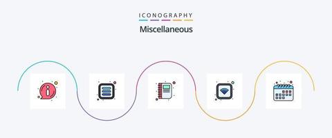 diverse linje fylld platt 5 ikon packa Inklusive tid. Kontakt. wifi. förbindelse vektor