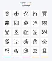 kreativ halloween 25 översikt ikon packa sådan som halloween. Glödlampa. voodoo. ljusstyrka. läskigt vektor