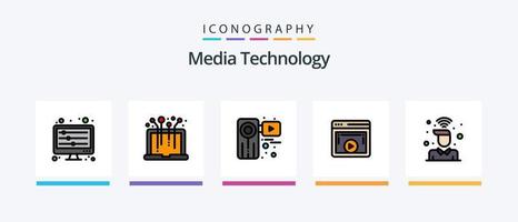 media teknologi linje fylld 5 ikon packa Inklusive service. kund. kommunikation. förbindelse. gps. kreativ ikoner design vektor