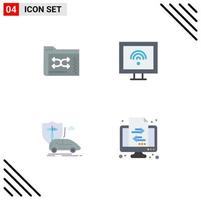 mobil gränssnitt platt ikon uppsättning av 4 piktogram av säkerhetskopiering bil mapp internet försäkring redigerbar vektor design element