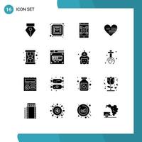 16 fast glyf begrepp för webbplatser mobil och appar läser in flagga betalning amerikan hjärta redigerbar vektor design element