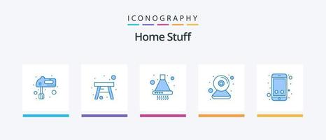Zuhause Zeug Blau 5 Symbol Pack einschließlich Telefon. sicher. Auszieher. Videoüberwachung Nocken. kreativ Symbole Design vektor