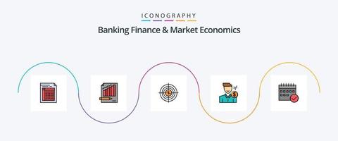 bank finansiera och marknadsföra ekonomi linje fylld platt 5 ikon packa Inklusive företag. mål. statistik. marknadsföra. Diagram vektor