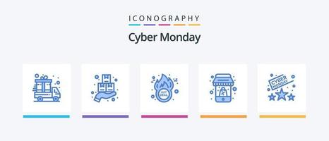 Cyber Montag Blau 5 Symbol Pack einschließlich Verkauf. Handy, Mobiltelefon. Cyber. Rabatt. Einkaufen. kreativ Symbole Design vektor