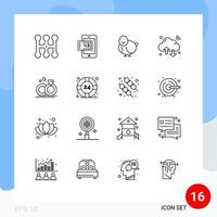 16 Universal- Gliederung Zeichen Symbole von Hochzeit Ring Baby W-lan Internet von Dinge editierbar Vektor Design Elemente