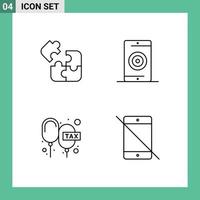 uppsättning av 4 vektor fylld linje platt färger på rutnät för företag prestanda pussel media plikter redigerbar vektor design element