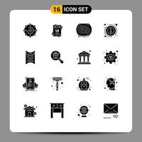 16 Universal- solide Glyphe Zeichen Symbole von Information Einzelheiten Liebe Tonhöhe Konvergenz editierbar Vektor Design Elemente