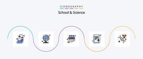 skola och vetenskap linje fylld platt 5 ikon packa Inklusive forskning. uppgift. kemisk. stift. notera vektor
