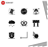 Pack von 9 kreativ solide Glyphen von Essen regnerisch Nein Rauch Regen Miete editierbar Vektor Design Elemente