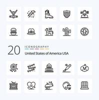 20 USA Linie Symbol Pack mögen amerikanisch USA Stadt Sport Baseball vektor