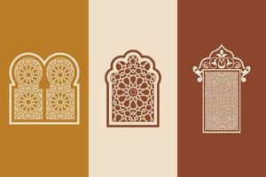 Fenster, Türen und Bögen im islamischen arabischen orientalischen Stil, Vektorbild aus der Mitte des Jahrhunderts. marokkanische zeitgenössische abstrakte geometrische. vektor