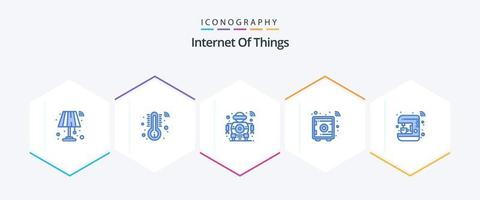 internet av saker 25 blå ikon packa Inklusive hus. säker låda. robot. skåp. smart vektor