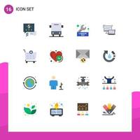 Piktogramm einstellen von 16 einfach eben Farben von Technologie Laptop Tag Geschäft Schlüssel editierbar Pack von kreativ Vektor Design Elemente